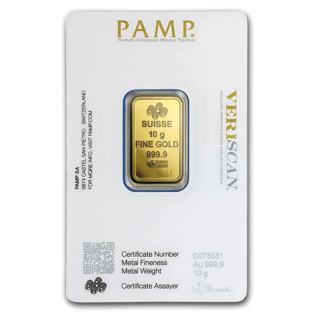 10 grams Pamp Suisse Gold Bar (Back)
