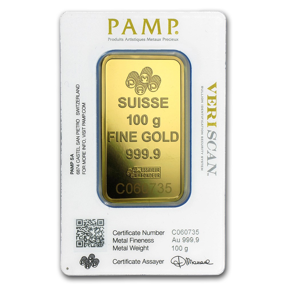 100 grams Pamp Suisse Gold Bar (Back)