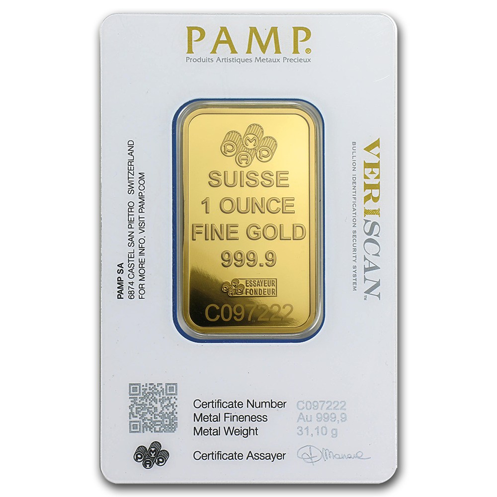 1oz Pamp Suisse Gold Bar (Back)