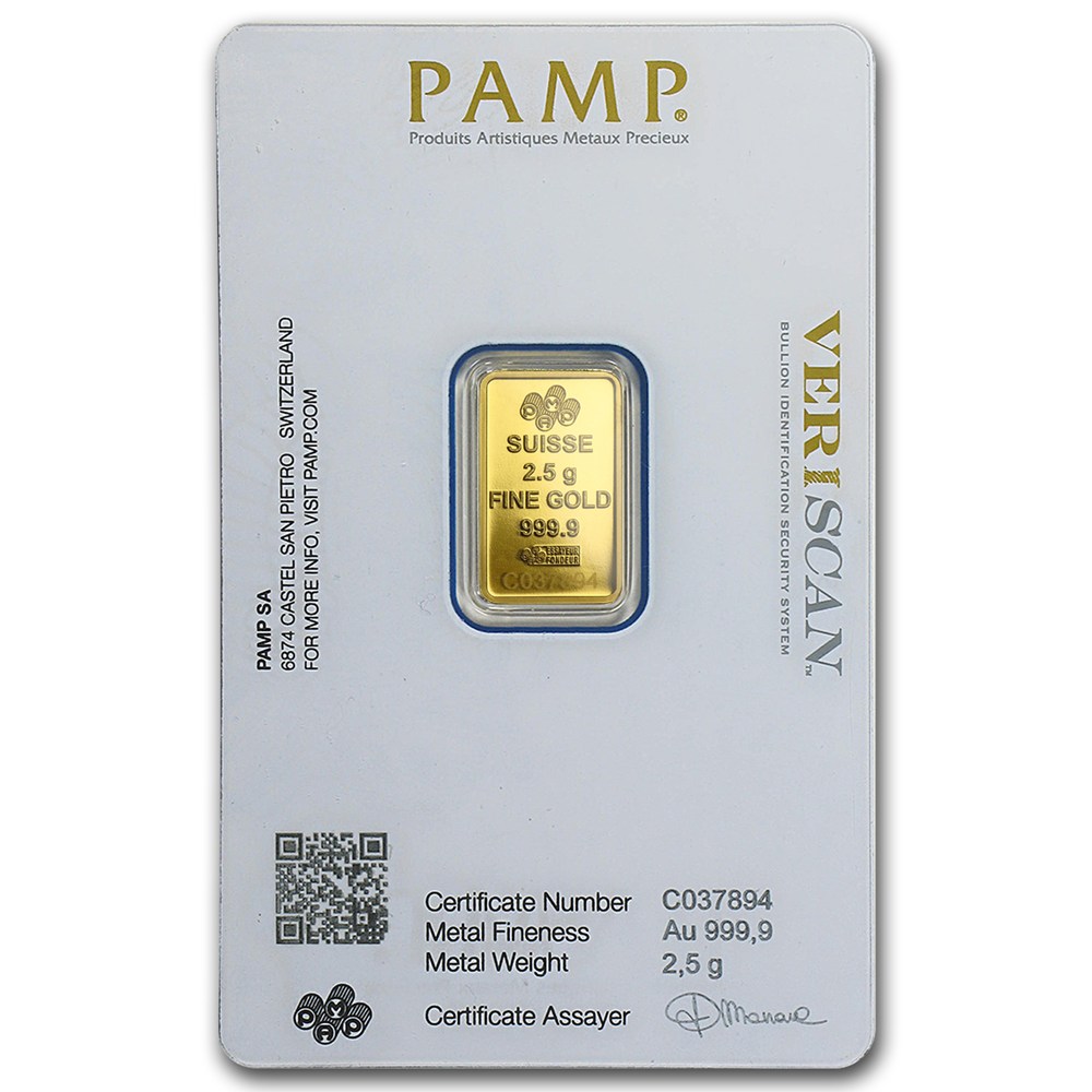 2.5 grams Pamp Suisse Gold Bar (Back)