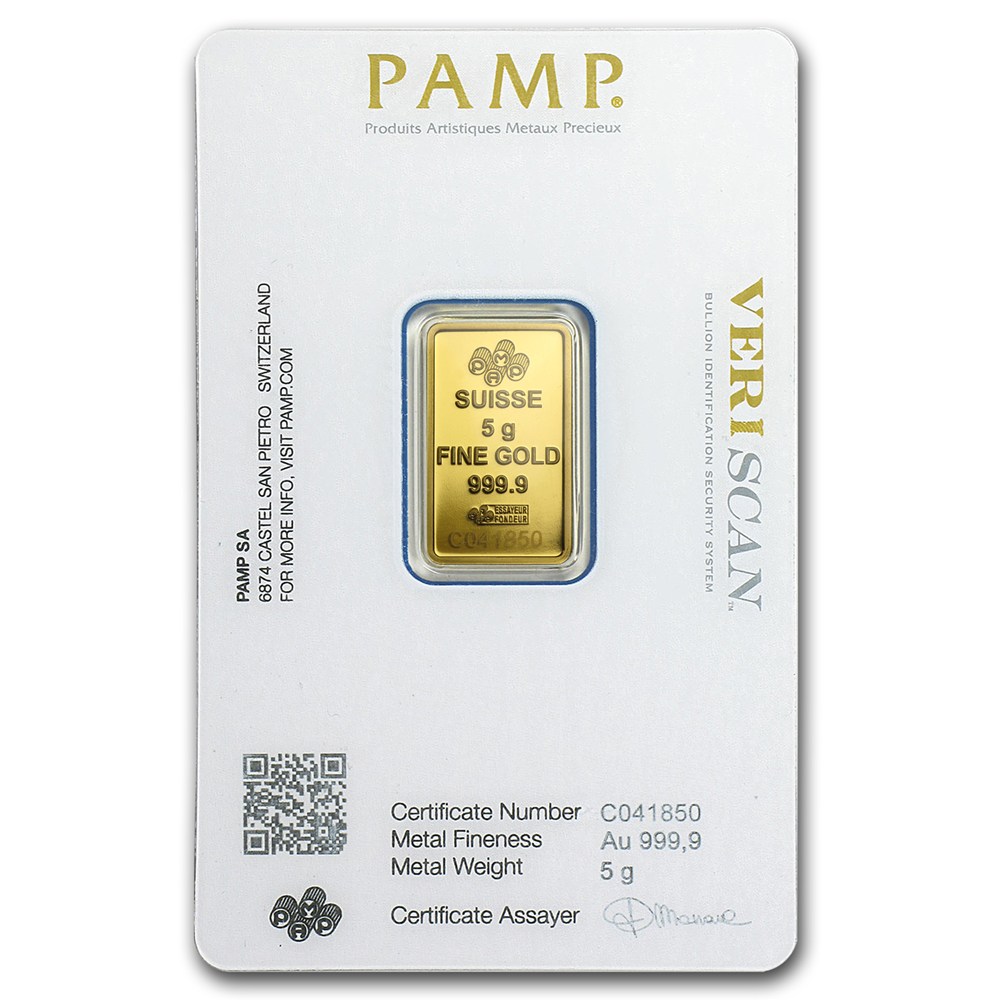 5 grams Pamp Suisse Gold Bar (Back)
