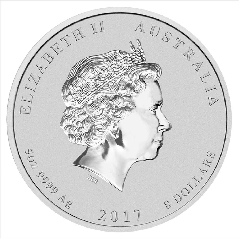 2017 Australia Lunar Rooster 5 Oz Silver Coin (Back)
