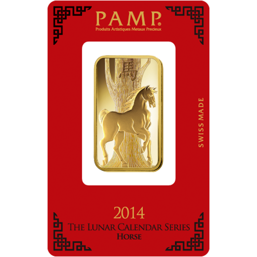 1oz Pamp Suisse Lunar Horse Gold Bar (Front)