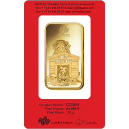 Pamp Suisse Lunar Dog 100g Gold Bar