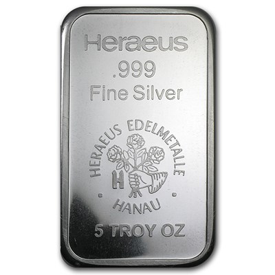 Heraeus Silver Bar 5oz Front