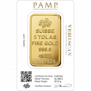 Pamp Suisse Gold Bar 5 Tolas (Back)