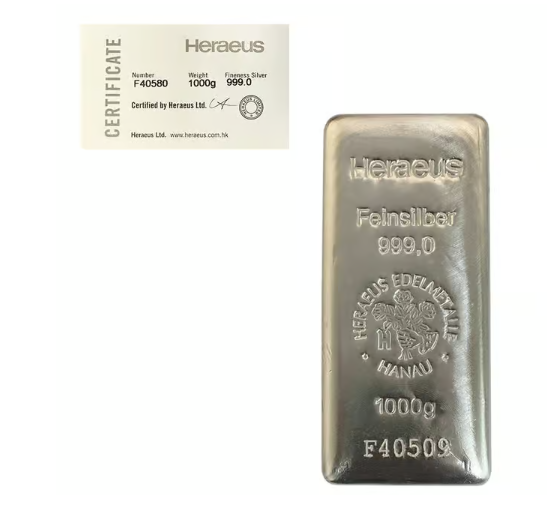 Heraeus Silver Bar 1kg - GoldSilver Central Pte Ltd