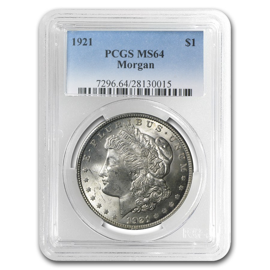 $1 Morgan Dollar MS-64 1921 P Silver Coin 26.73g slab