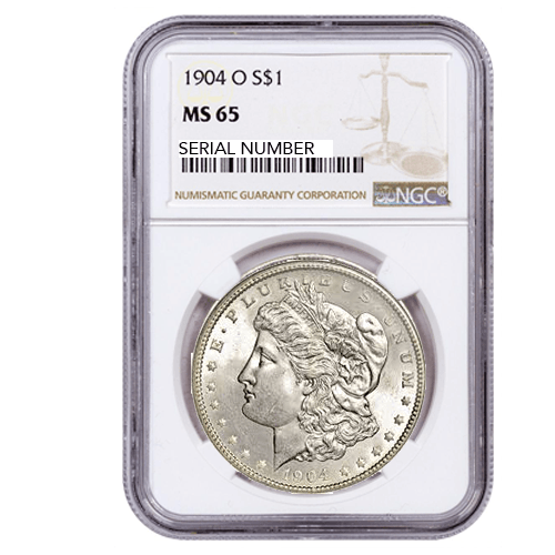 $1 Morgan Dollar MS-65 1904 O Silver Coin 26.73g Slab sq