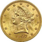 $10 Liberty Head MS-64 1907 P Gold Coin 16.72g front