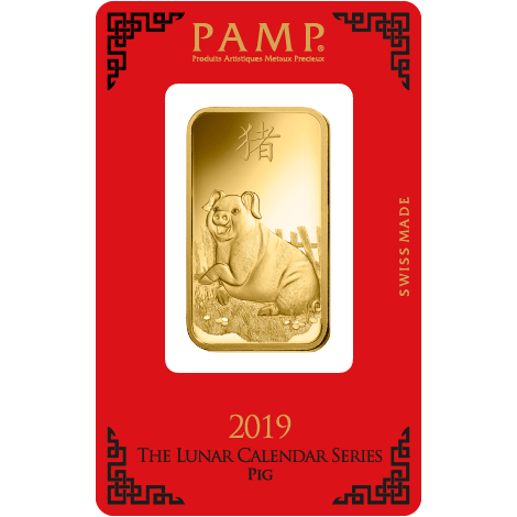 Pamp Suisse Lunar Pig Gold Bar 1oz Front Card-min