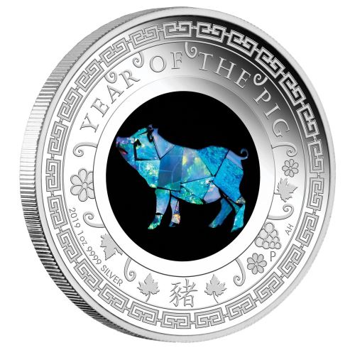 2019 Australian Lunar Pig Opal Silver coin 1oz Front