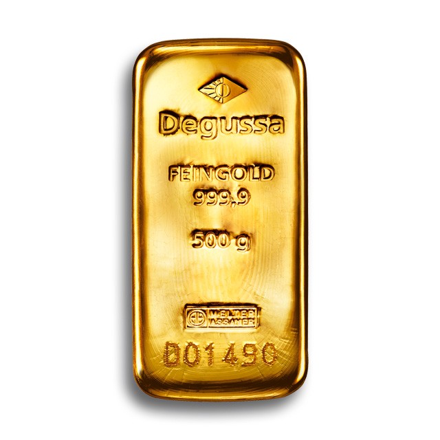 Degussa Gold Bar 500g Front