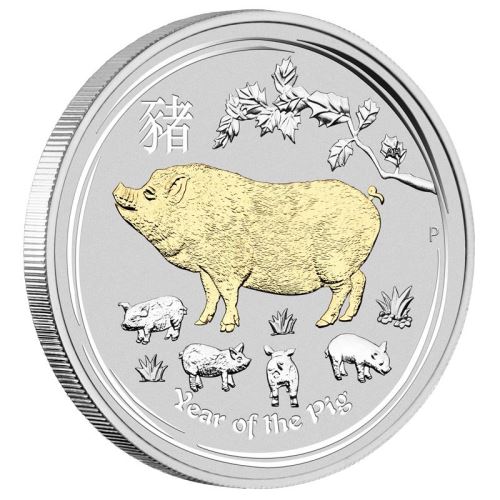 2019 Australian Gilded Pig Silver Proof Coin 1oz Front