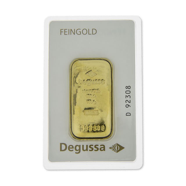 Degussa Cast Gold Bar 100g Certicard