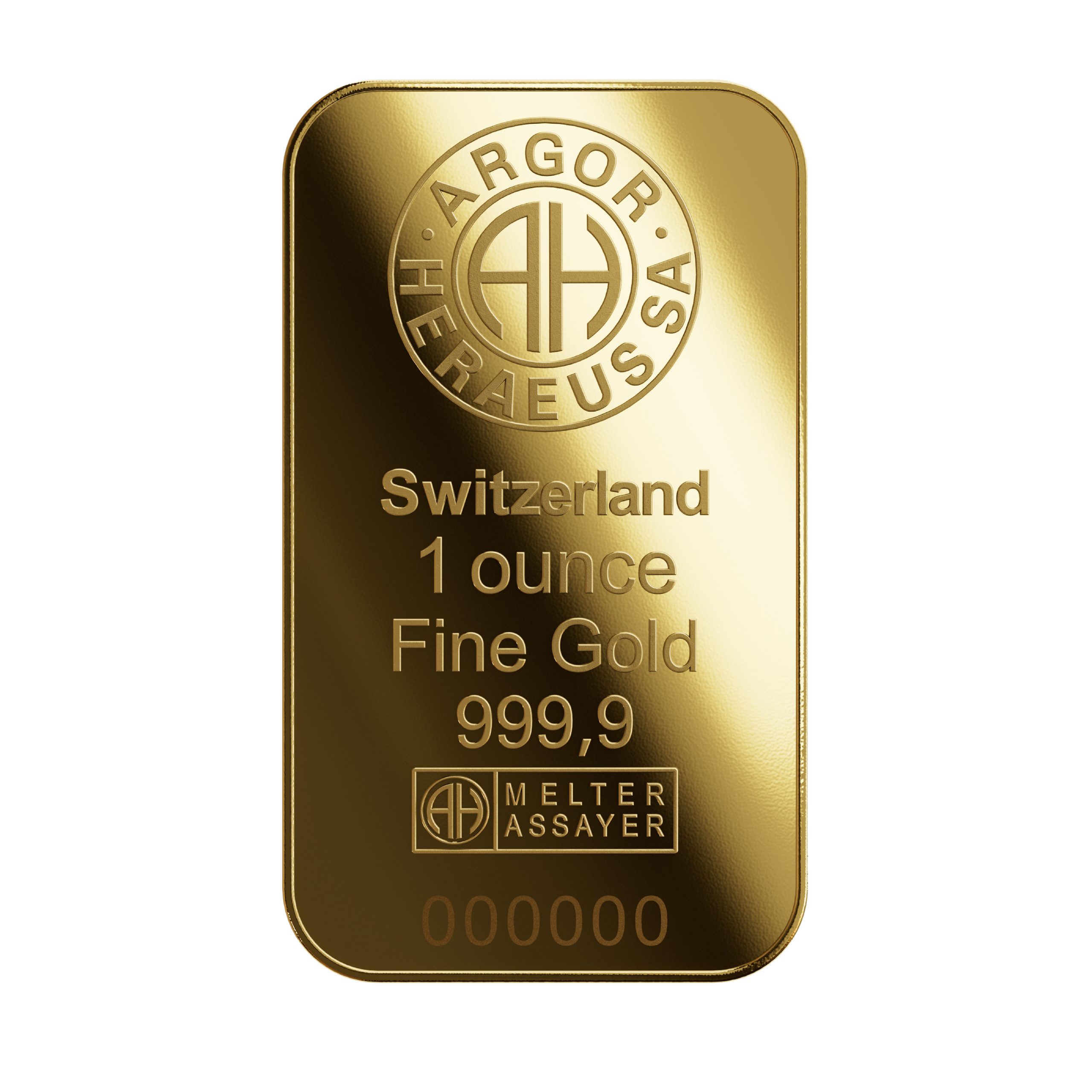 1 oz Au Minted Classic 999.9 Bar Front