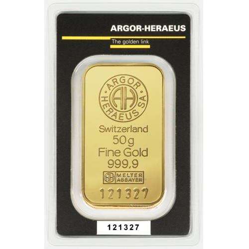 Argor-Heraeus Gold Bar 50g Front