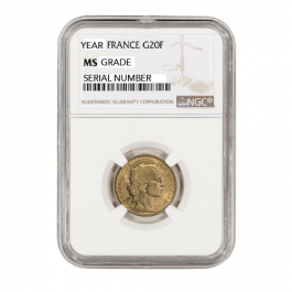 20 Franc Rooster MS-63 1904 Gold Coin 6.45g slab_1