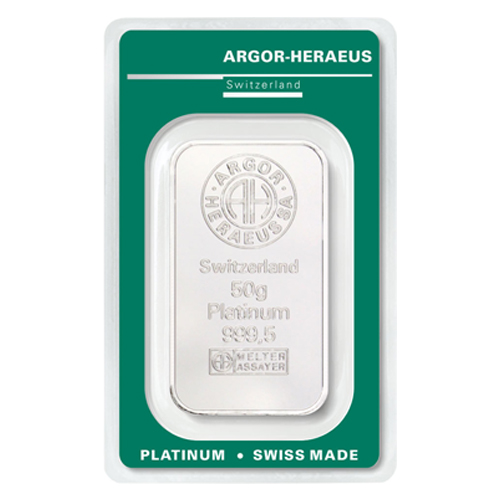 Argor-Heraeus Platinum Bar 50g Front