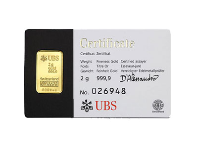 UBS Kinebar Gold Bar 2g Front