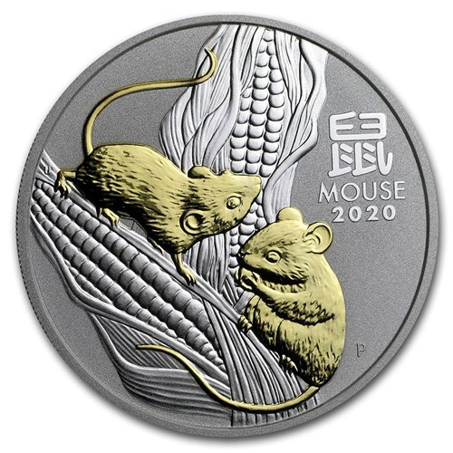 2020 Australian Gilded Mouse Silver Coin 1oz front