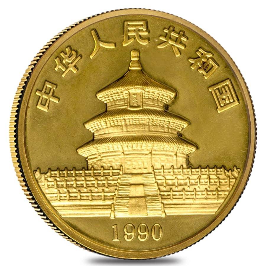 1990 china panda gold coin 1-2oz back