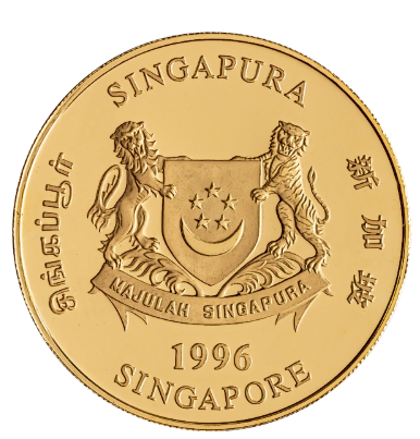 1996 Singapore Lion (Lunar Rat Privy) Gold Coin 1oz back