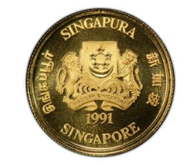 1991 Singapore Lion (Lunar Goat Privy) Proof Gold Coin 110oz back