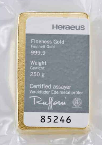 250g Gold Bar Heraeus 2