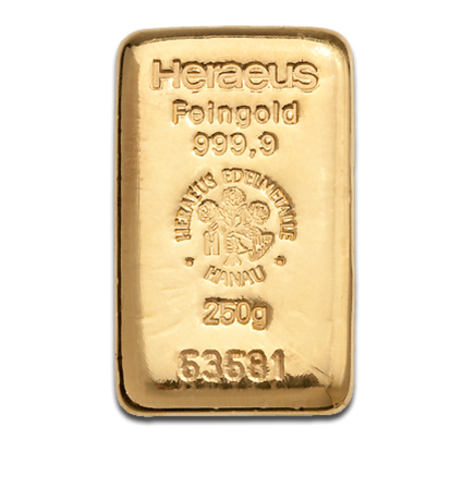 250g Gold Bar Heraeus