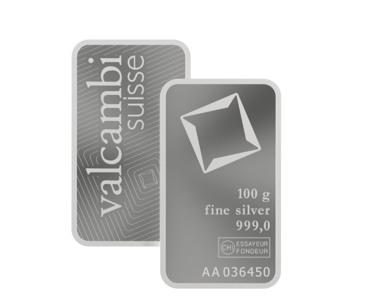 Valcambi Minted Silver Bar 100g 2