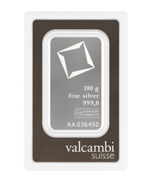Valcambi Minted Silver Bar 100g